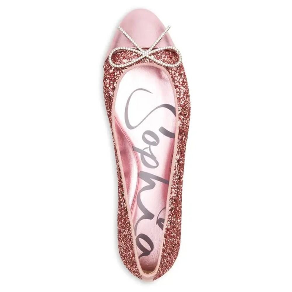 NWB Sophia Webster Pirouette Bow Embellished Ballet Flat Baby Pink Glitter Sz 37